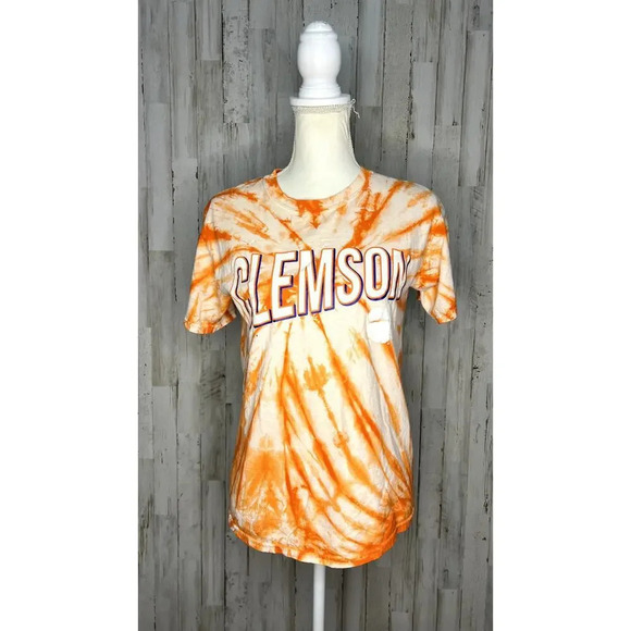 Women's Clemson Tigers Orange Tie-Dye T-Shirt Size Small‎ Short Sleeve Casual - Picture 1 of 5